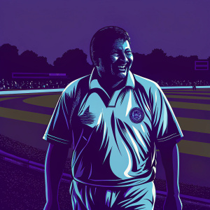 Nayan Doshi, in a Brit Insurance sponsored white polo shirt with Surrey Cricket Club logo, grins on the lush green cricket field.