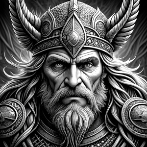 odin perfect realistic art, high-definition, high-definition grey and black, white background 