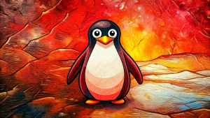 Wallpaper minimal "LINUX" logo, in the style of street art aesthetics, cute cartoon-like designs, photorealistic techniques, dark red, childhood and arcadia, anime aesthetics, cartoon-like