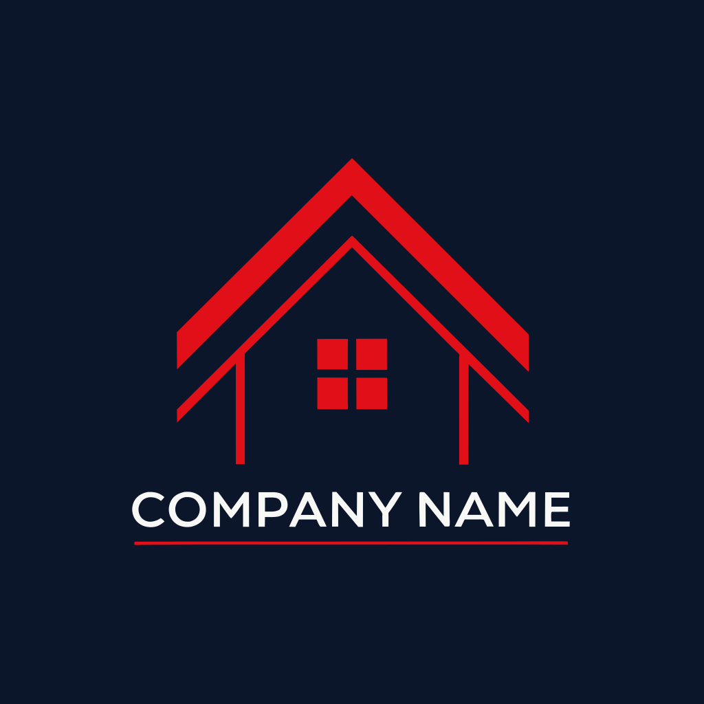 A minimalist and clean  style logo design featuring An red home, Design, Triadic Color Scheme outline. text word ""COMPANYNAME"" Shown in the below, The outline is contrasted against a crisp dark background. The typography is modern and bold, The overall design exudes simplicity and elegance, suitable dark black background 
 
