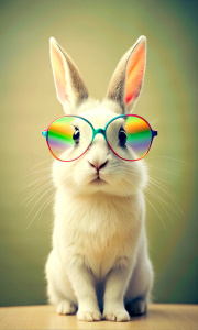 bunny in glasses + rainbow