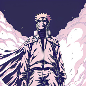 3D rendering of Naruto Uzumaki, the ninja hero from 'Naruto'. Dramatic black and white pose, standing out against a solid white background.
