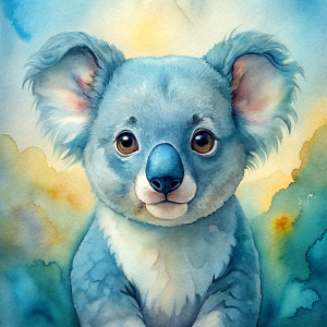 Vintage Old, Watercolor Soft Colors, Beautiful Cute Koala Baby, Frontal View