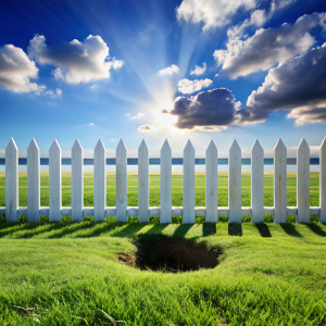 covered grass blue sky white fence drilled hole side view