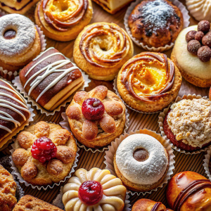 ФОТО КРАСИВАЯ СЛАДКАЯ  ВЫПЕЧКА  КРУПНЫМ ПЛАНОМ, ВИД СВЕРХУ