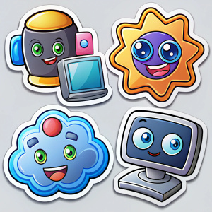 IT technology startup funny stickers set, isolated on white background