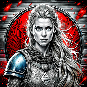 shieldmaiden perfect realistic art, high-definition, high-definition grey and black, white background 