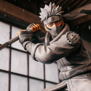 3D rendered statue of Naruto Uzumaki. Naruto in intense fighting stance, detailed facial expression. Anime series theme.