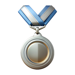 3d chrome metal texture silver glossy texture medal hanging on a ribbonfront view