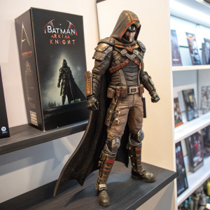 Batman Arkham Knight Scarecrow action figure on display. Box details about the series.