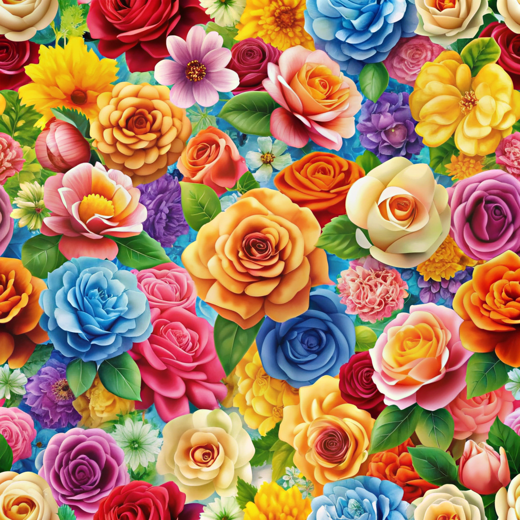 seamless pattern of lot of colorful roses and flowers