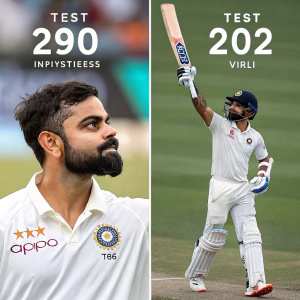 Photos of Virat Kohli, cricket star. Wearing white jersey for Test matches and dark jersey for T20Is. Displaying his career highlights and achievements.