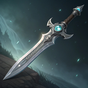 A detailed 3D illustration of Ahri's dagger from League of Legends. The dagger is shown in a sleek, metallic grey color scheme.