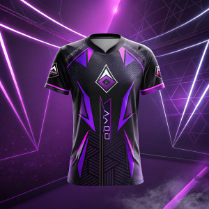 Digital art piece featuring Ara Clan's jersey. Dark base with vibrant purple accents. Futuristic and abstract design.