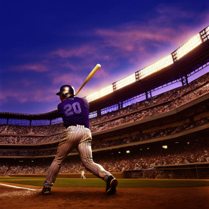 Ian Desmond, baseball player in blue jersey with number 20, swinging bat during game. Crowded stadium background