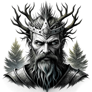 Wikinger mit zwei Gesichtern baum yggdrasil – and weapons high-definition design grey and black, realistic tattoo design, white background