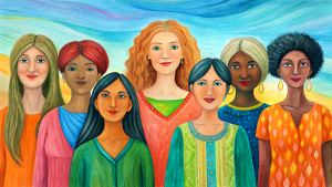 women of diverse ethnic backgrounds coming together