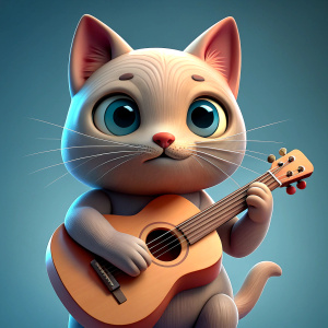 round cute cat playing guitar