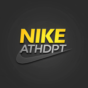 Digital artwork featuring Nike Athdpt logo in vibrant yellow and sleek gray fonts. The logo is set against a deep charcoal background. The design showcases a bold, modern font for 'Nike' with subtle gray detailing for 'Athdpt', creating a striking contrast and contemporary graphic style.