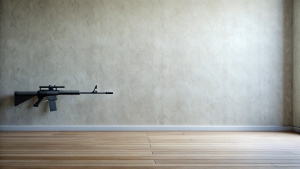 Clean Minimalist Wall, perfect lines, weapon on the wall
