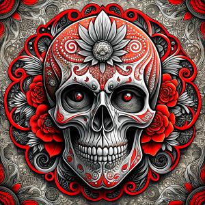 skull tattoo design - perfect realistic art - high-definition - grey and black - white background 