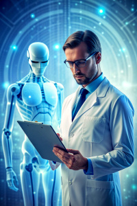  Medical technology, innovation health and medical research, healthcare and medicine concept. Doctor or technician working with AI data analysis, lab experiment, data science