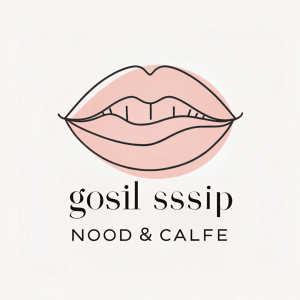 Logotipo para mi estudio de uñas. Letras mínimalistas en color rosa palo que digan: Nails Gossip. Subrayado y abajo que diga studio de uñas y café. Arriba de el nombre unos labios femeninos haciendo la seña shh. En pequeño