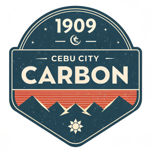 Vintage-style logo for Cebu City's Carbon brand. Established 1909. Dark color palette, bold font. 'Carbon' in large, stylized letters at center, with '1909 Cebu City' at top.