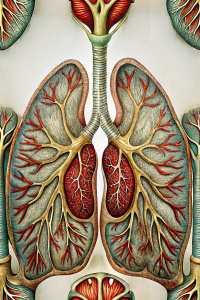 dibujo de los pulmones humano realista y sus partes escritas