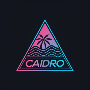 Logo for Caidro featuring a sleek, triangular shape with vibrant blue and pink hues. The name 'Caidro' written below in bold letters on a stark black background.