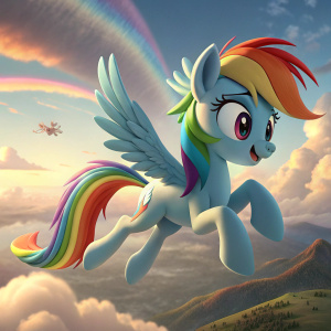 3D animation of Rainbow Dash from My Little Pony, various dynamic poses, bright and vibrant colors