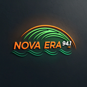 Nova Era 94.1 FM logo, featuring a sleek wave design in vibrant green and orange hues.