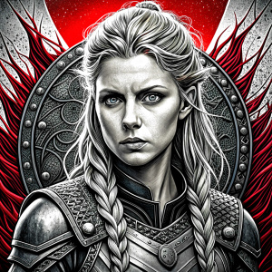 shieldmaiden perfect realistic art, high-definition, high-definition grey and black, white background 