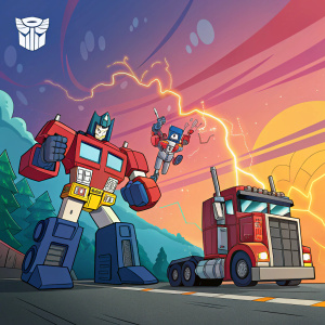 Advertisement for Transformers on Machinima's Facebook page. Cartoon characters in a dynamic, colorful setting.