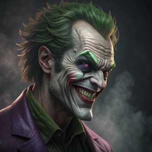 A detailed 3D digital render of the Joker's face. Intense scowl and menacing grin
