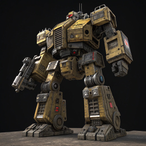3D render of Devastator, a massive and intricate mecha from Transformers, against a stark black backdrop.