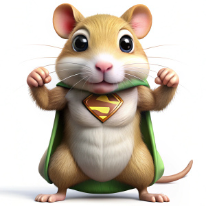 gerbil superman green cape shows strength big biceps