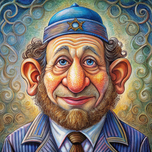 smiley face, not smiling, Jew (( with paisa))) ((with yarmulke)), typical Jewish face, typical Jewish nose