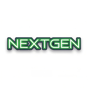 Elegant logo design featuring the text 'NEXTGEN' in sleek, bold sans-serif font. Neon green color, minimalist style, plain white background.