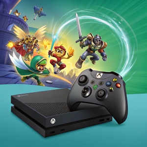 Promotional poster for Skylanders Imaginators Starter Pack. The Xbox edition showcases multiple Skylanders characters in dynamic poses against a colorful background.
