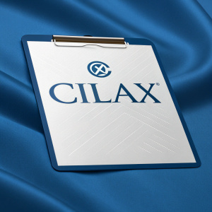 Promotional image of CILAX brand. Logo and service description in Spanish. Clean, professional design on a sleek blue background.