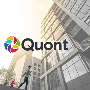 Quont's brand identity showcases a bold logo with a mix of colorful shapes and a sleek, sans-serif font. The logo symbolizes the brand's core values and stands out with its vibrant palette.