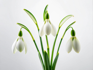 1 Snowdrops, microshoot in white background