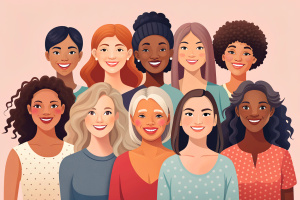 Women of different ethnicities together. Flat vector illustration.