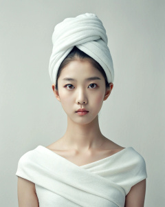 <lora:DetailedEyes_xl_V2:1>, <lora:neg4all_bdsqlsz_xl_V7:1>, 1girl, IU Lee Ji-eun, wearing a white skirt, 23-year-old Korean actress, towel wrapped hair, blank art show, collarbone, looking at the audience, exquisite earrings, Necklace, beautiful curvy figure, (simple white background: 1.2), (panorama: 1.3), in a white room, beautiful mature, wide angle shot, grin, deep groove, deep shadows, John Rankin Waddell