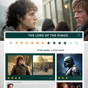 Screenshot of an interactive movie review website. The page features a detailed comparison of 'The Lord of the Rings' and 'Star Wars: A New Hope'. Grid layout, user-friendly design.