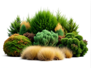 bushes and grass on a white background Sharp picture quality, high resolution