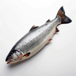 salmon, straight line, top view, no background, white background.