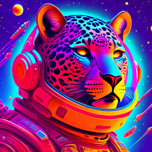 cool jaguar astronaut in the space, the style of retrofuturism

