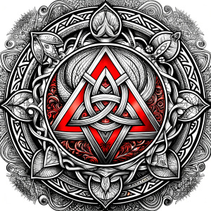 Celtic Paganism and Druidry symbols tattoo design - perfect realistic art - high-definition - grey and black - white background 